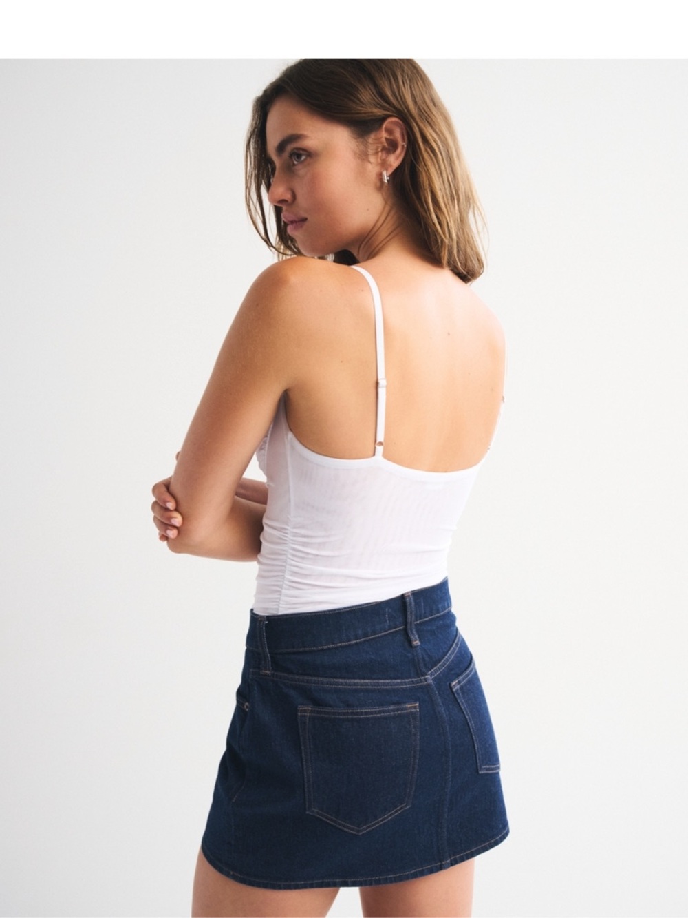 NWT Abercrombie & Fitch White Ruched Bustier Bodysuit with Adjustable Straps - Picture 2 of 9